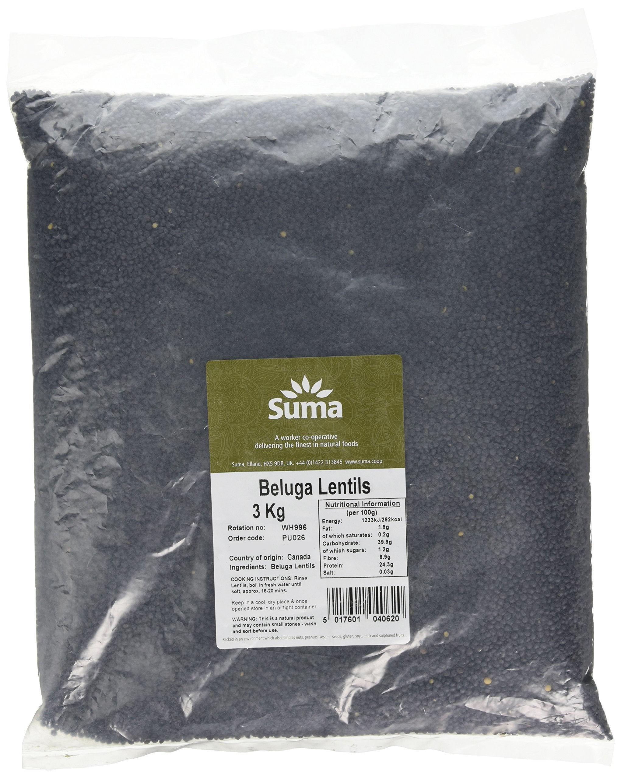 Suma Beluga Lentils – 3kg Bulk Pack – Black Gluten-Free Vegan Legumes