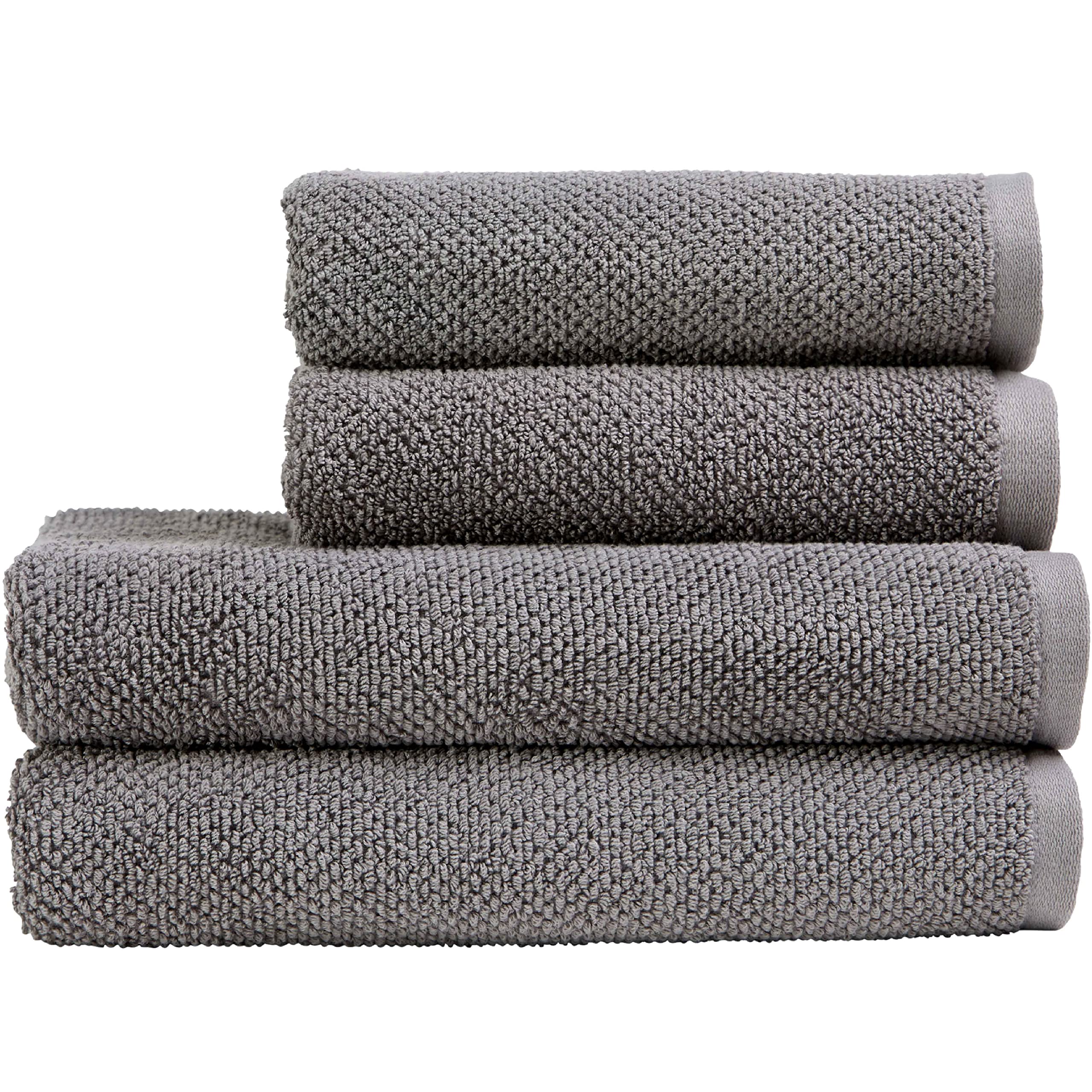 Christy Brixton 4-Piece Cotton Bath Towel Set | Textured Weave | Titanium