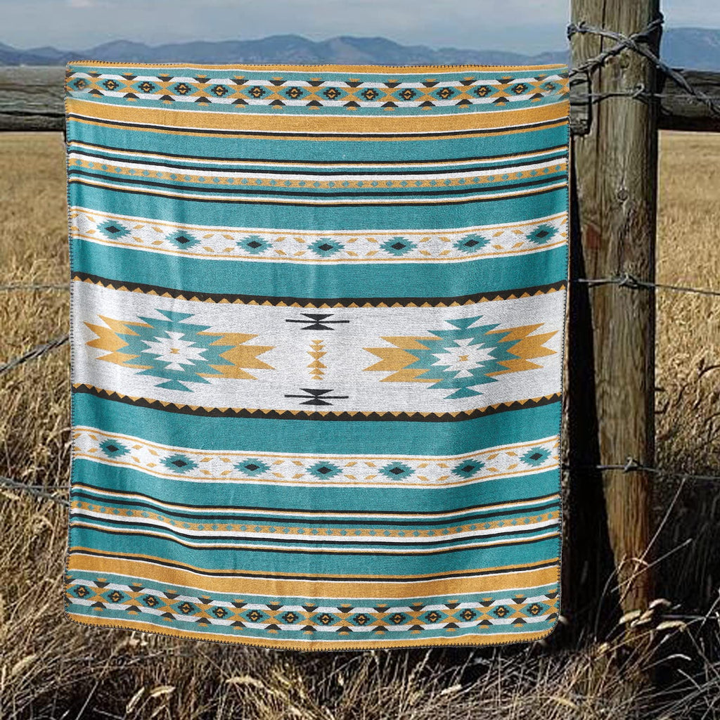 HORIMOTE HOME Aztec Sherpa Throw Blanket | Southwestern Navajo Boho Teal