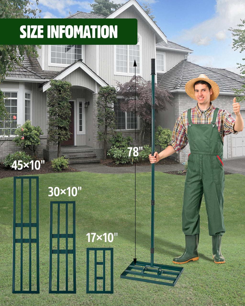 Signstek Lawn Leveling Rake | 43x25cm Adjustable Stainless Steel Tool