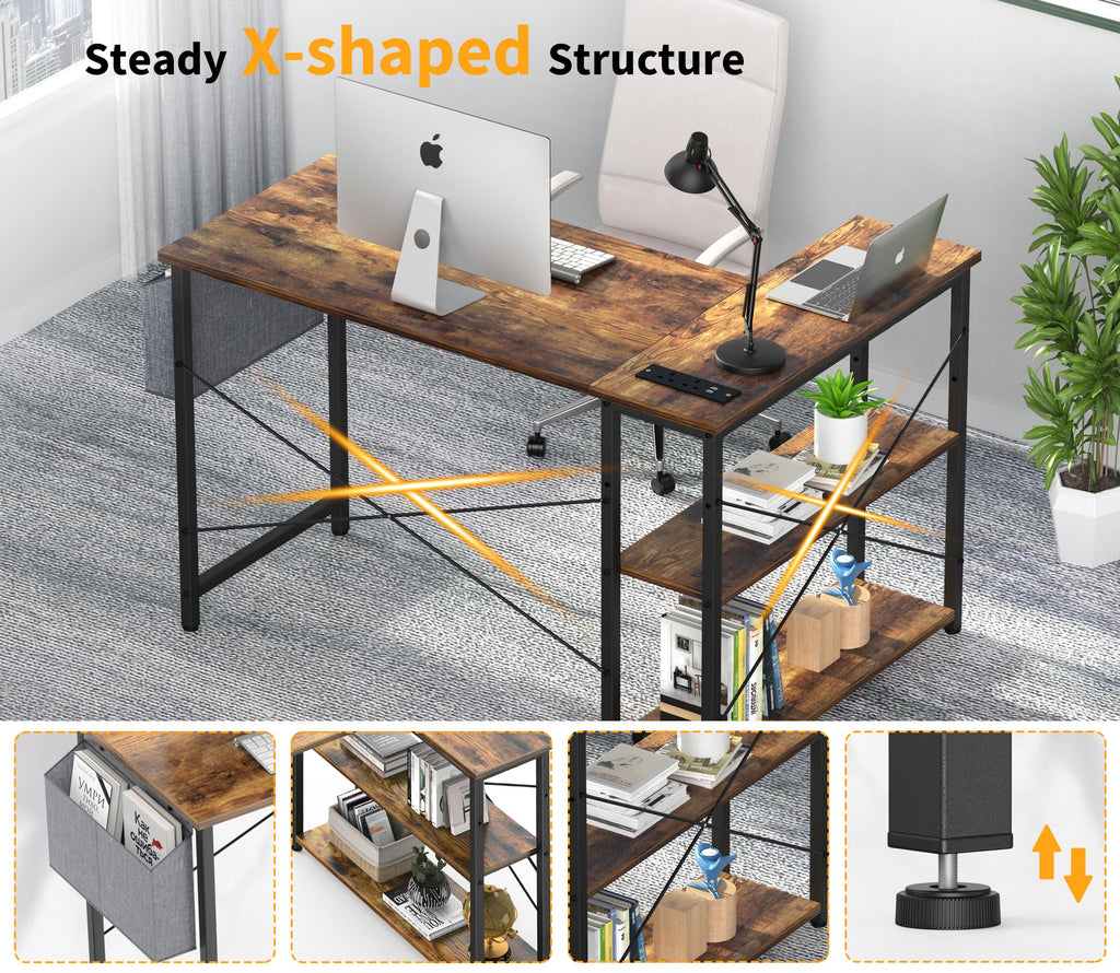 Yornoli L-Shaped Computer Desk with Power Outlet & Storage - Snow White