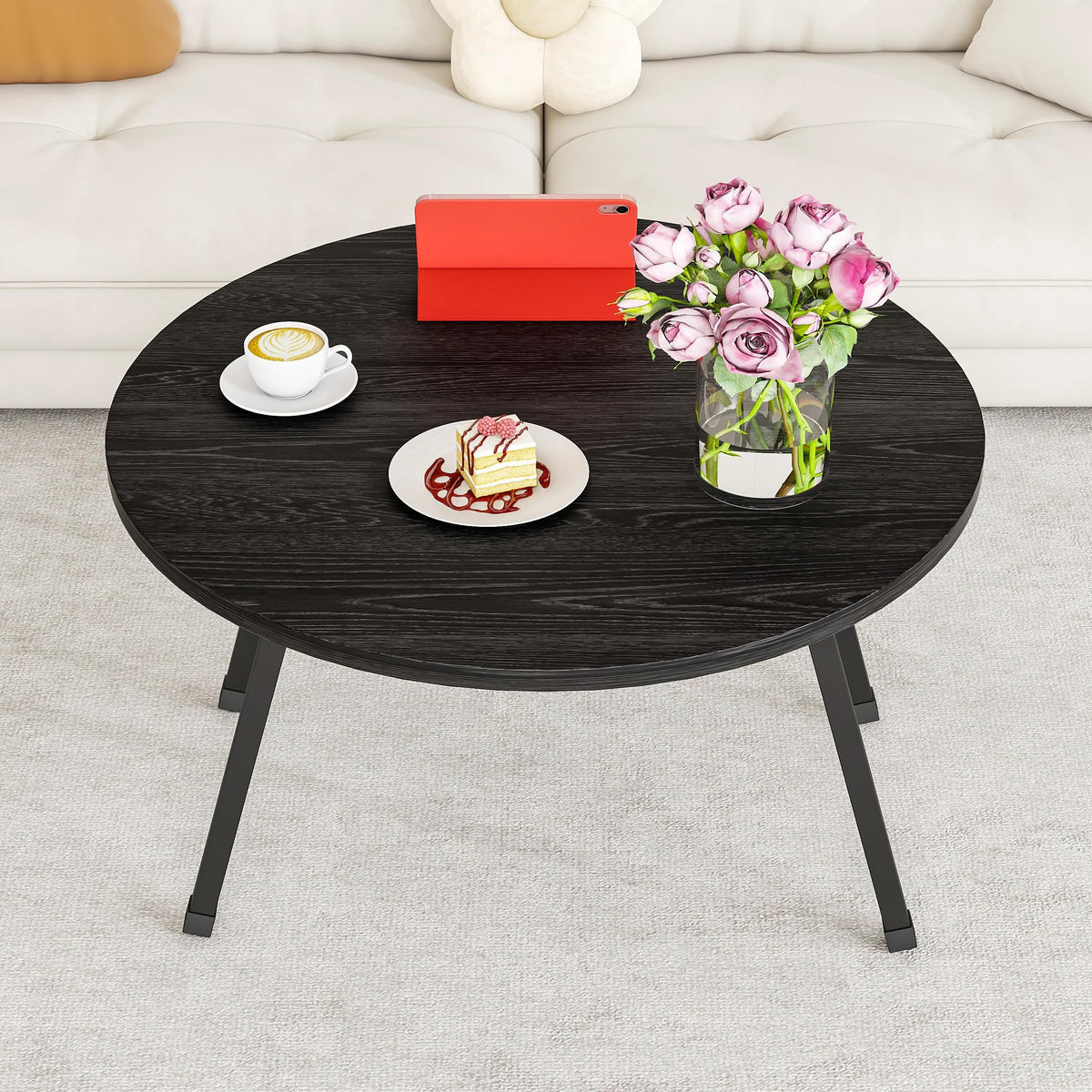 BOPRHOM Folding Coffee Table,Round Coffee Tables for Living Room/Bedroom,Space Saving Small Foldable Coffee Tables,Tea Table Side Table Center Table - image 4