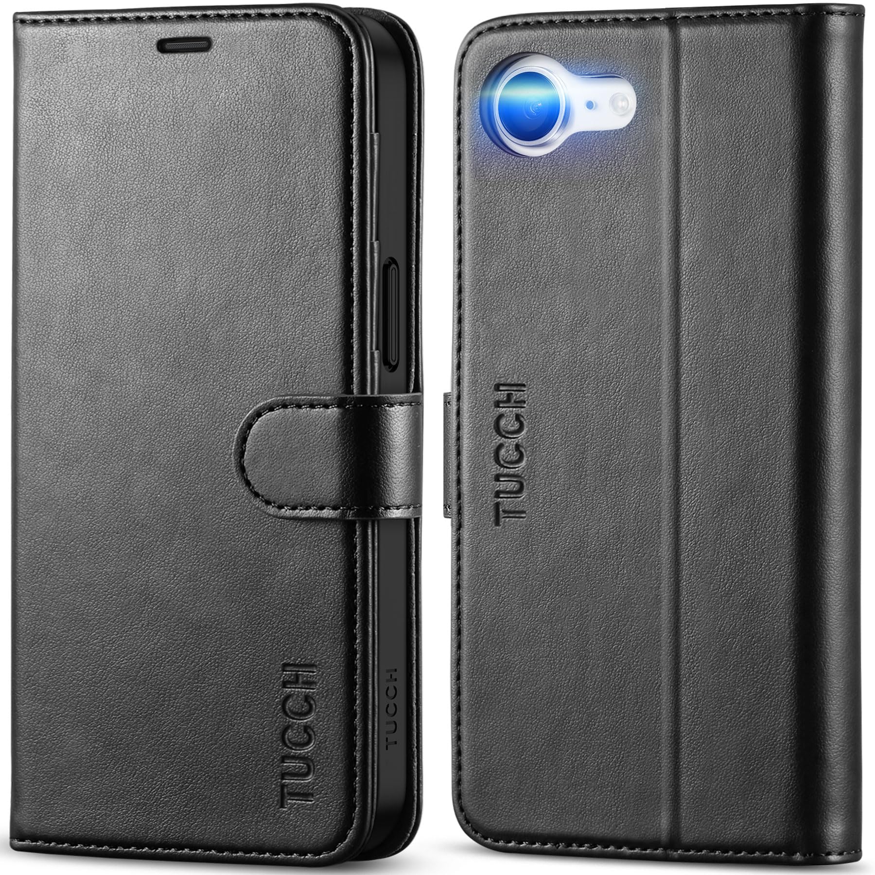 TUCCH iPhone 16e Case – PU Leather Wallet Folio with RFID Blocking
