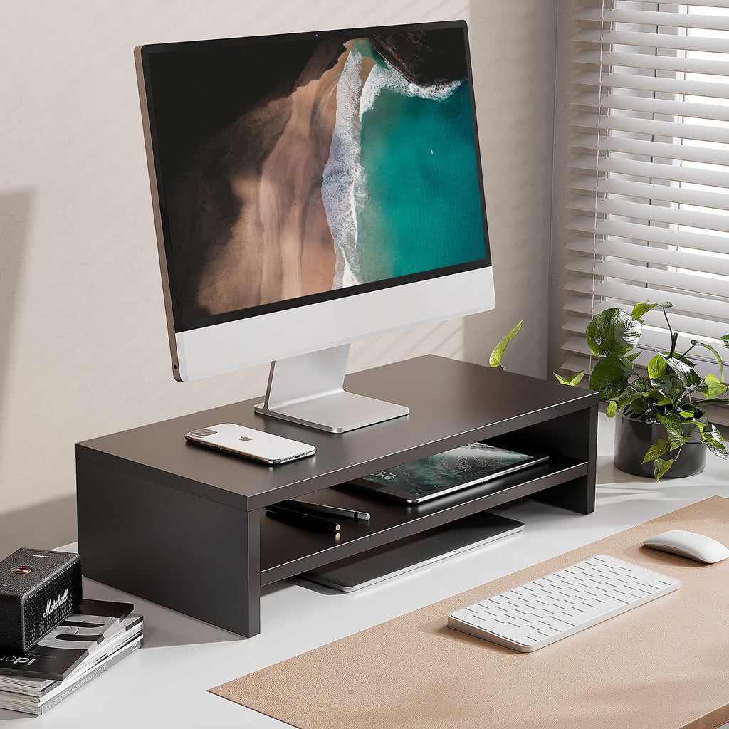 FITUEYES 2-Tier Wood Monitor Stand Riser | 54cm Desktop Organizer