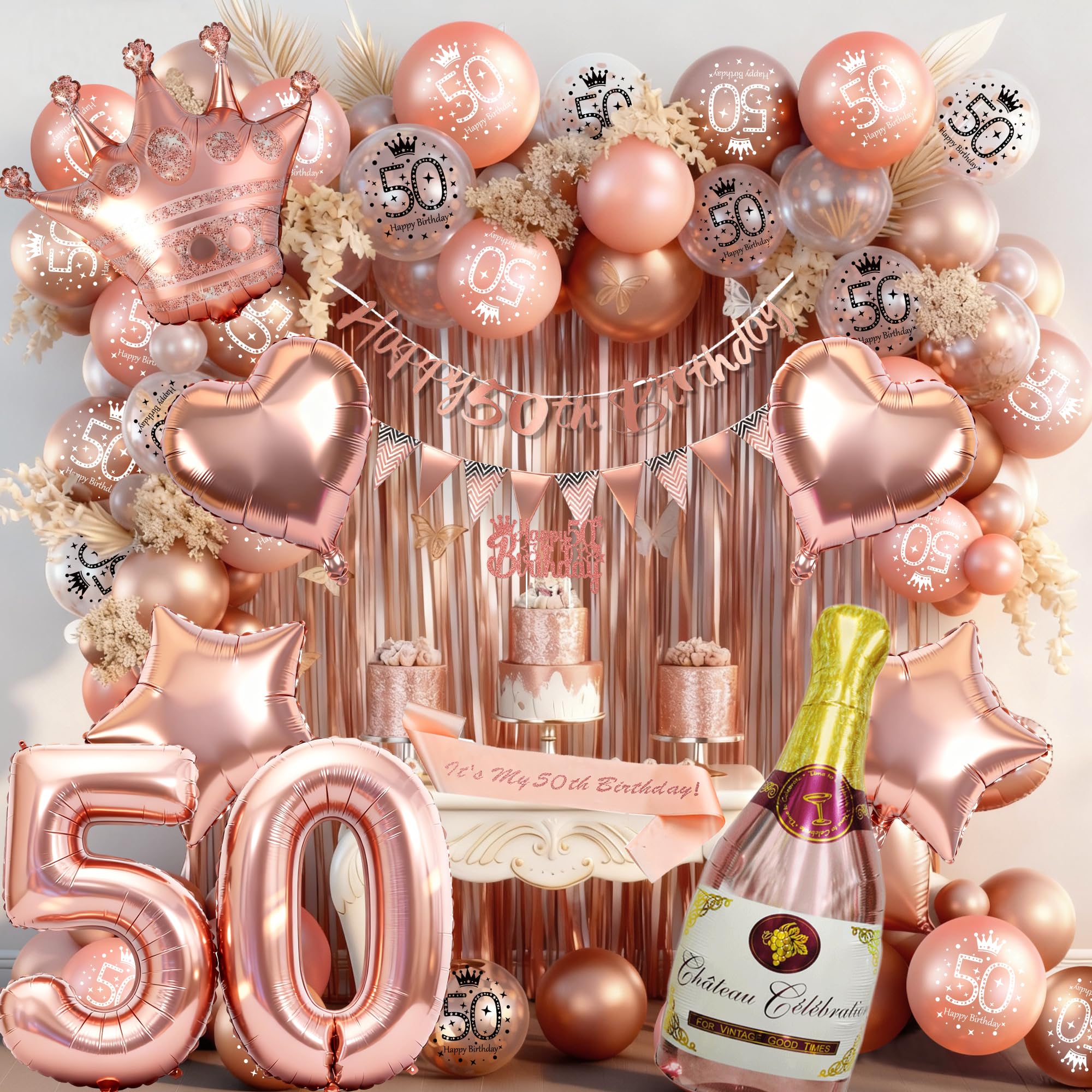 Jolof Store Rose Gold 50th Birthday Decorations Kit for Women - 40 Pieces