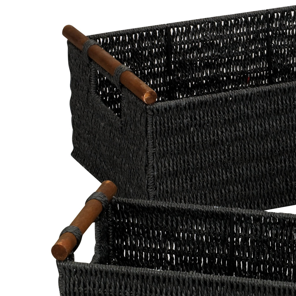 Household Essentials Decorative Woven Baskets, Set of 3 Baskets, Paper Rope with Wood Handles, Sturdy Metal Frame, Small, Medium and Large, Black - image 4