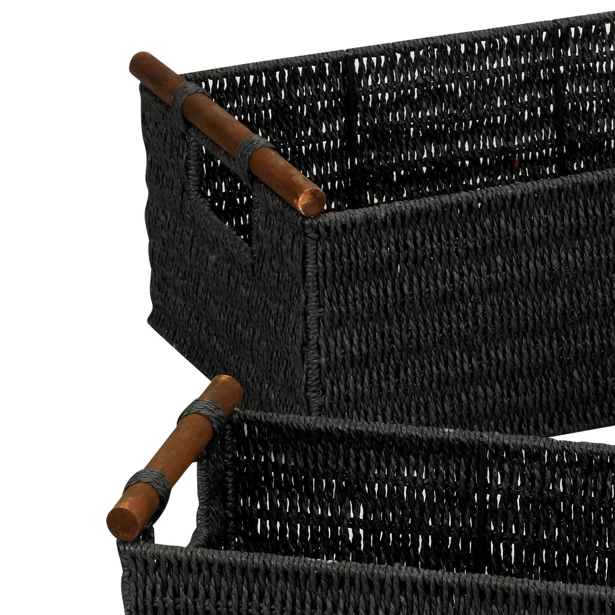 Household Essentials Decorative Woven Baskets, Set of 3 Baskets, Paper Rope with Wood Handles, Sturdy Metal Frame, Small, Medium and Large, Black - image 4