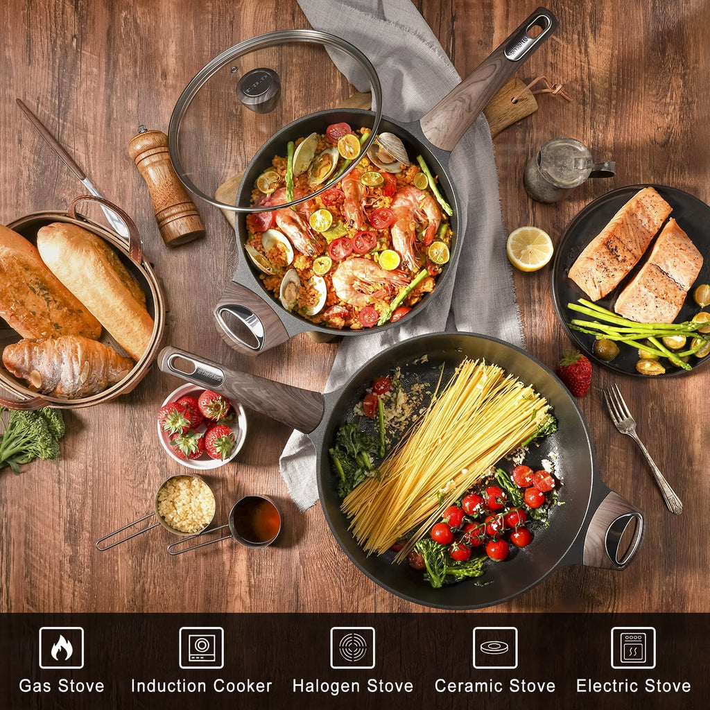 Sensarte 30cm Deep Nonstick Saute Pan with Lid | 4.7L Induction Skillet