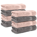 Komfortec 8-Piece Cotton Hand Towel Set – 50x100cm Terry Cloth, Grey/Pink