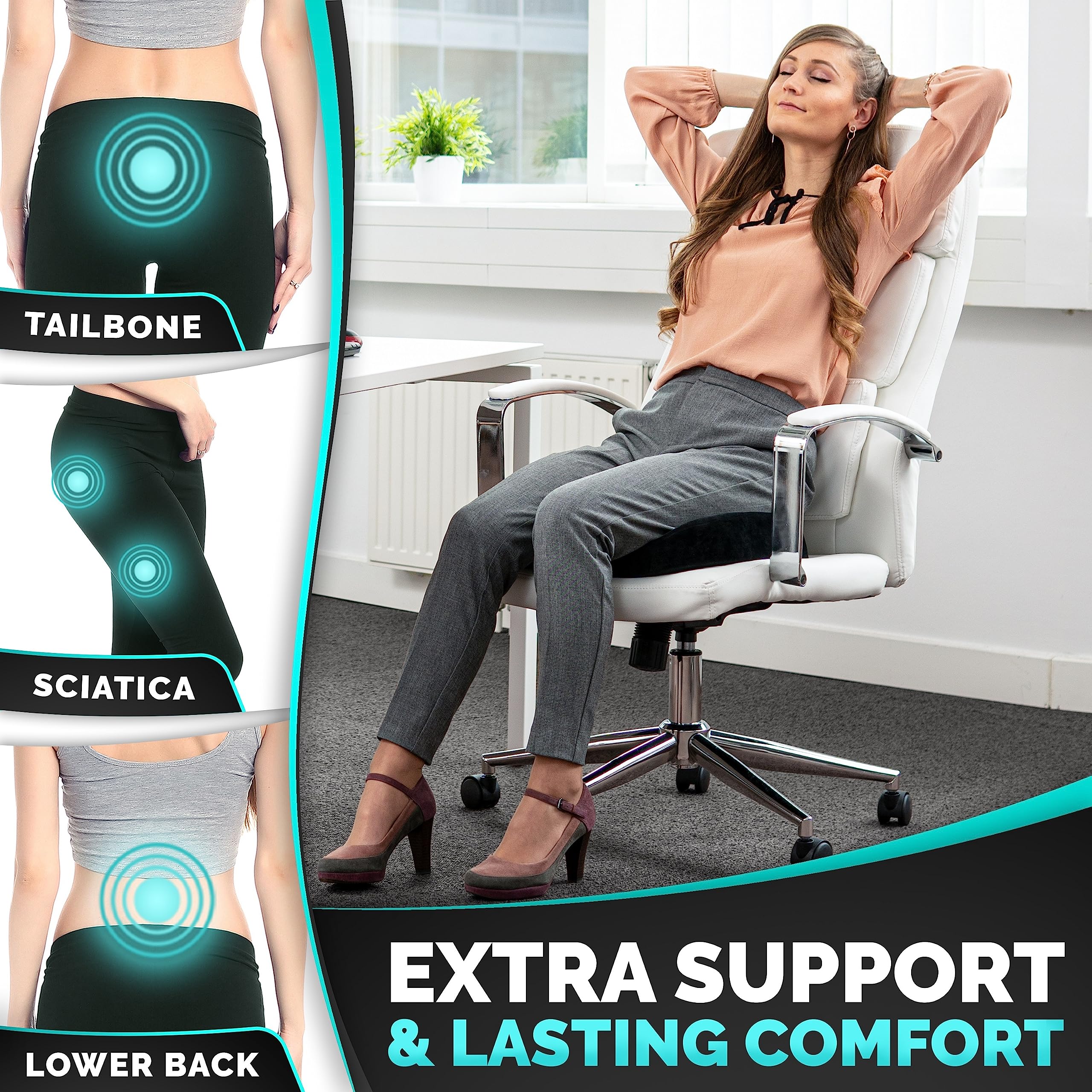 iamcomfi Coccyx Cushion – Firm Memory Foam Seat for Office Chair & Car