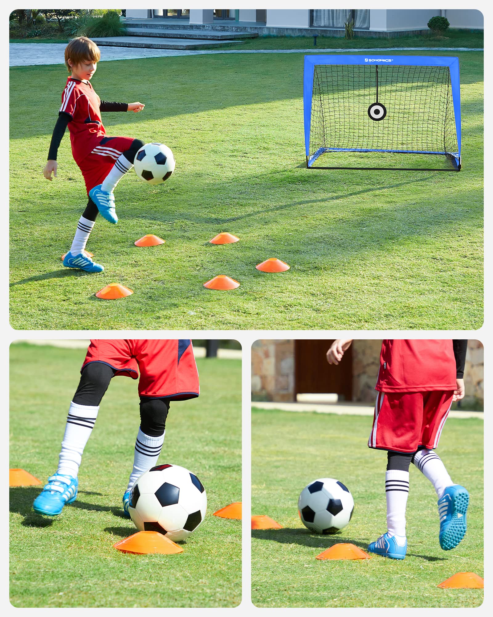 SONGMICS Portable Football Goal Set of 2 | Kids Training Nets with Cones