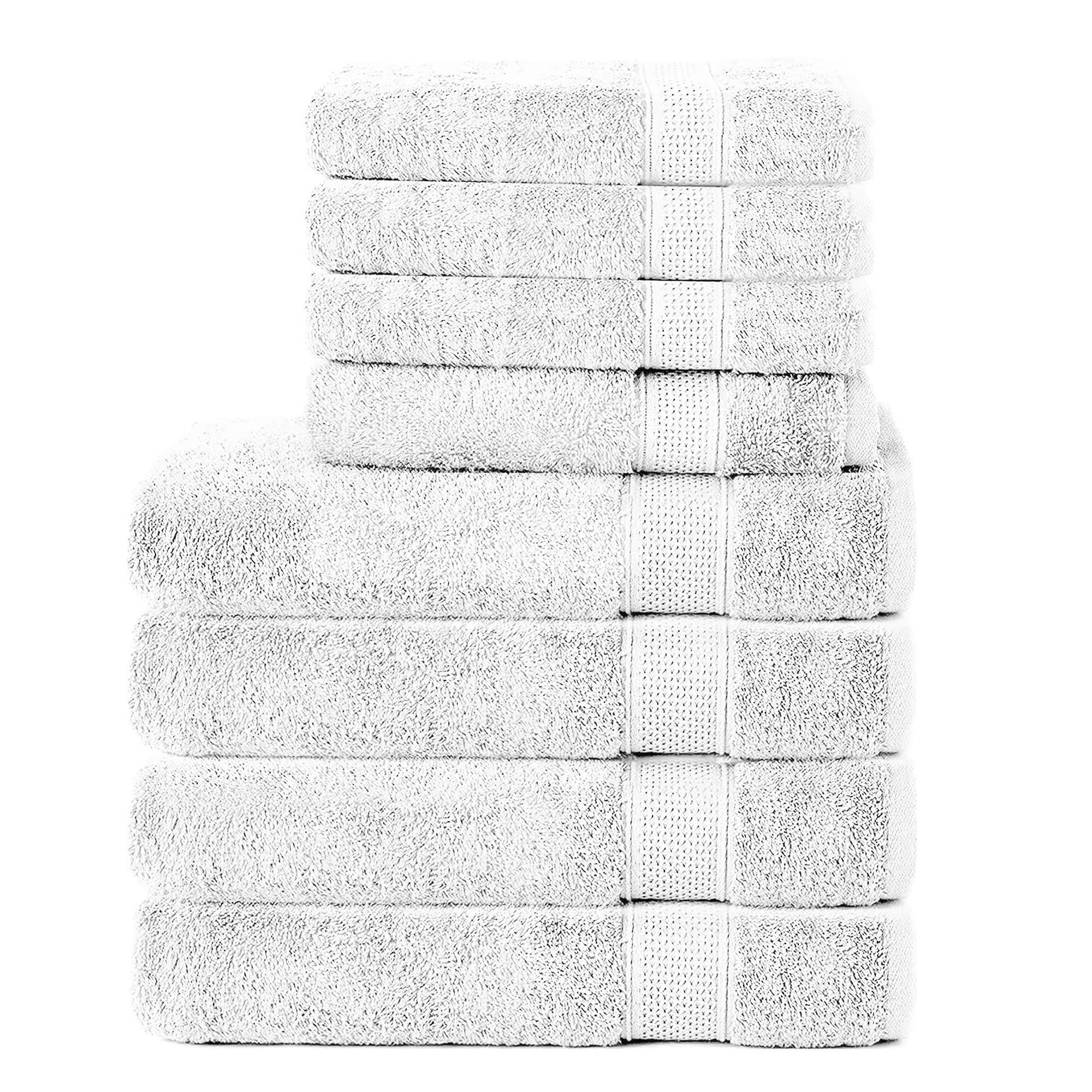 Komfortec 8-Piece Cotton Towel Set | 4 Bath & 4 Hand Towels – White