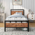 HOJINLINERO Single Metal Bed Frame with Wood Headboard – Industrial Style