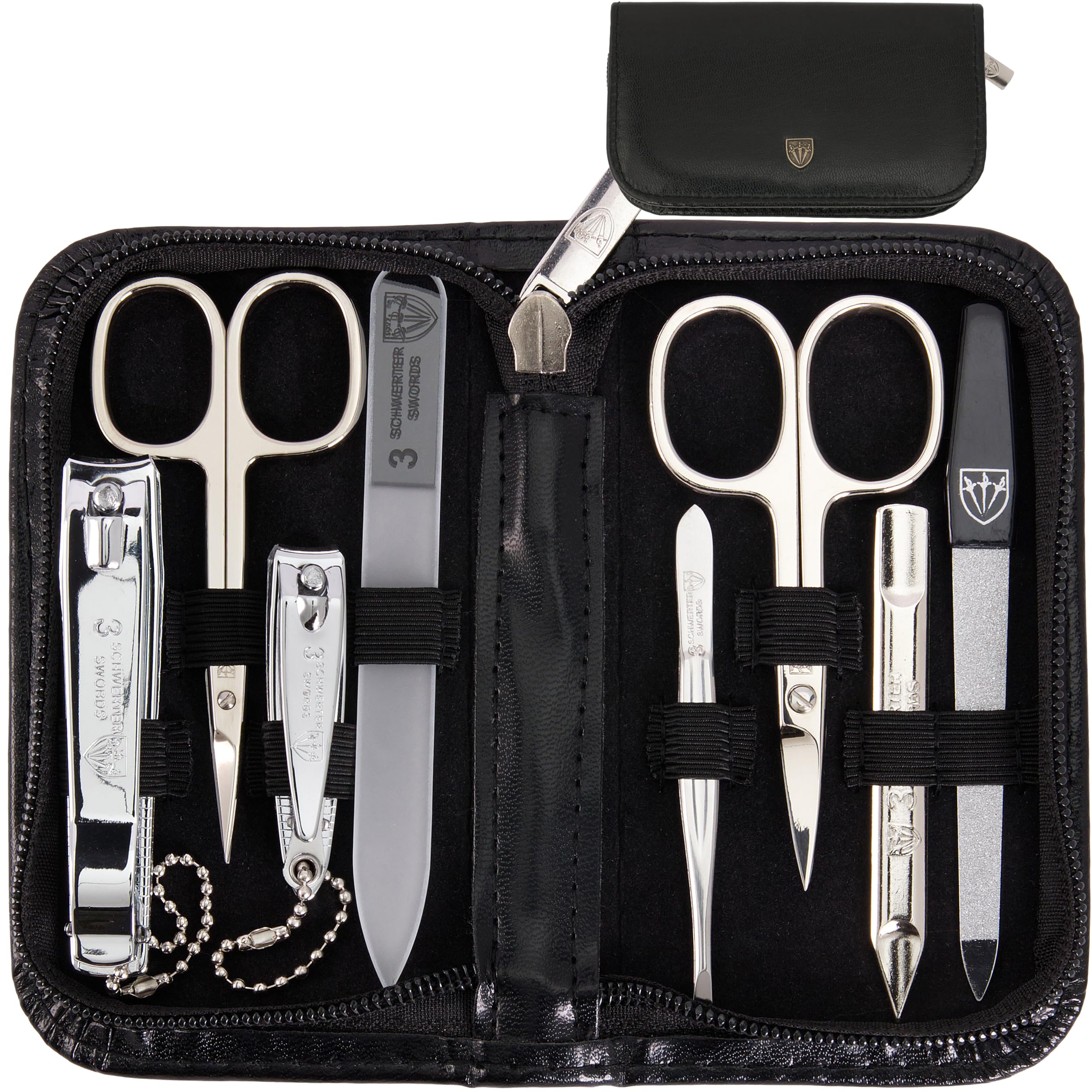 3 Swords Germany 8-Piece Manicure Pedicure Set | Black Leather Case