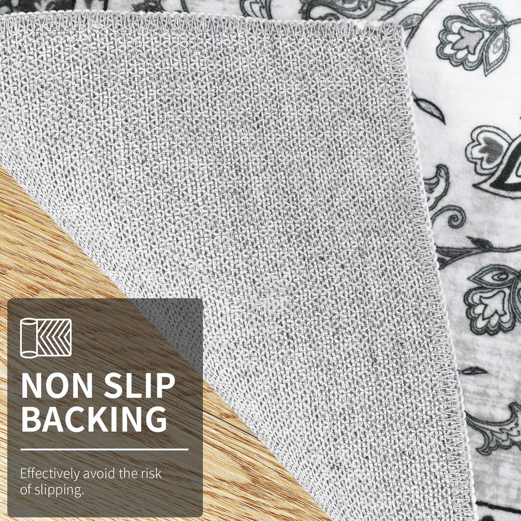 Enyhom Grey Washable Runner Rug | 80x200cm Non-Slip Boho Hallway Carpet