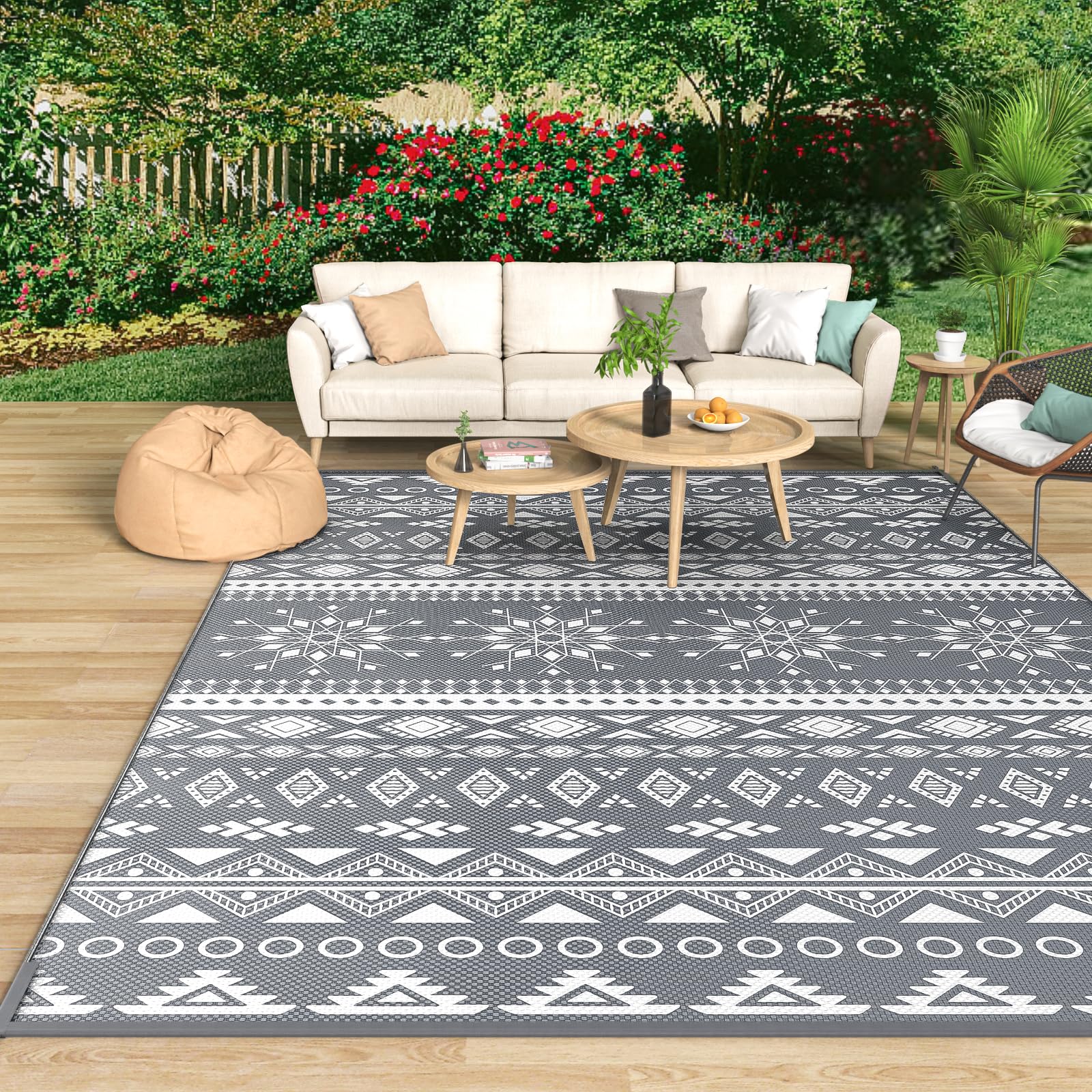 MOKANI Reversible Outdoor Rug – 150x240cm Waterproof Boho Patio Mat
