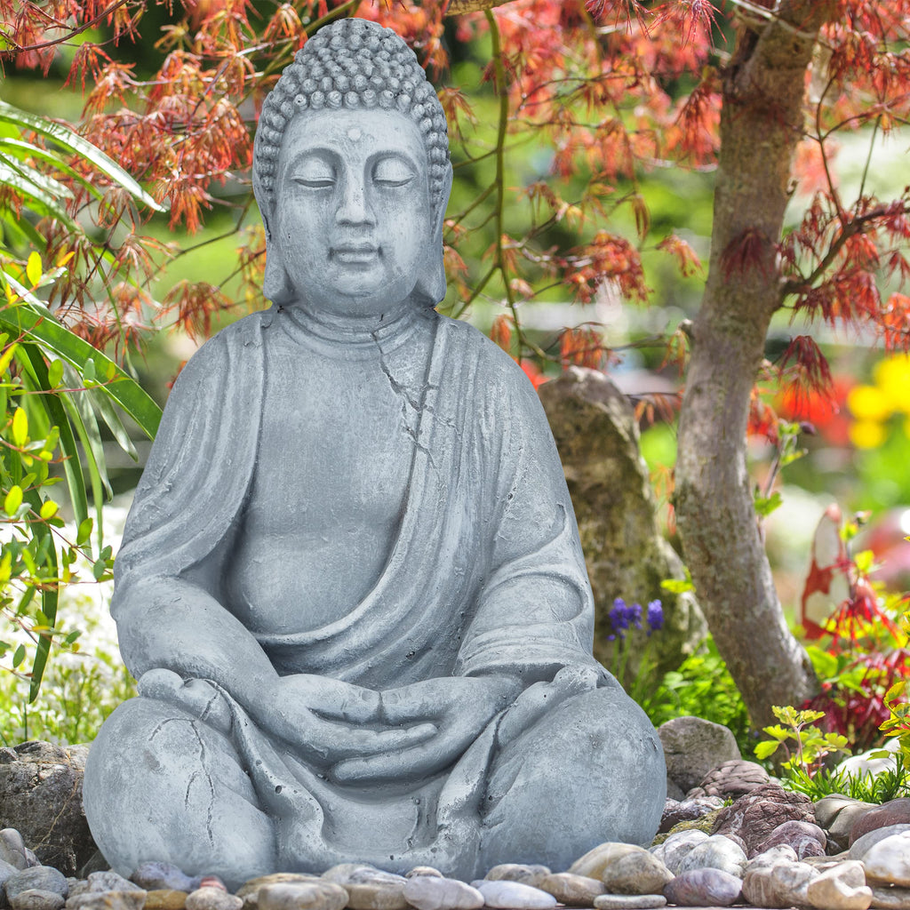 Relaxdays XL Sitting Buddha Figurine – 50cm Ceramic Zen Garden Statue