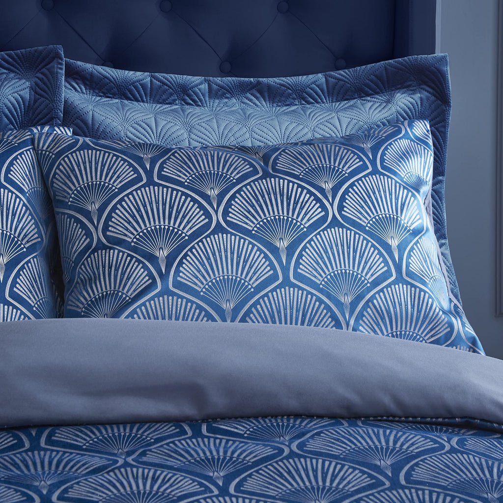 Catherine Lansfield Art Deco Pearl King Duvet Cover Set - Navy Blue