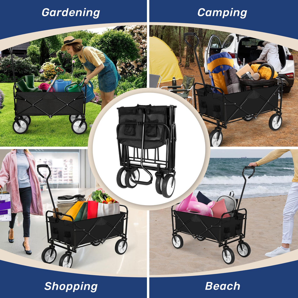 YSSOA Folding Garden Cart PRO - Heavy Duty 100kg Collapsible Wagon, Black