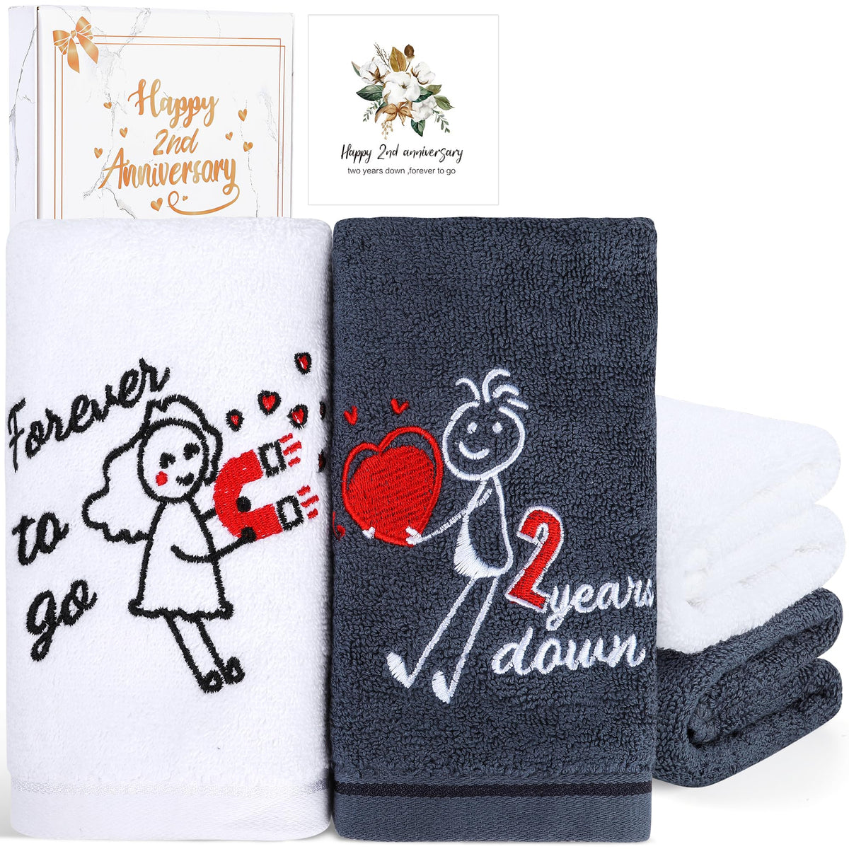 EcoUtens 2nd Anniversary Cotton Gift, 2 Pack Premium 100% Cotton Towel Set with 2 Years Anniversary Card - image 1