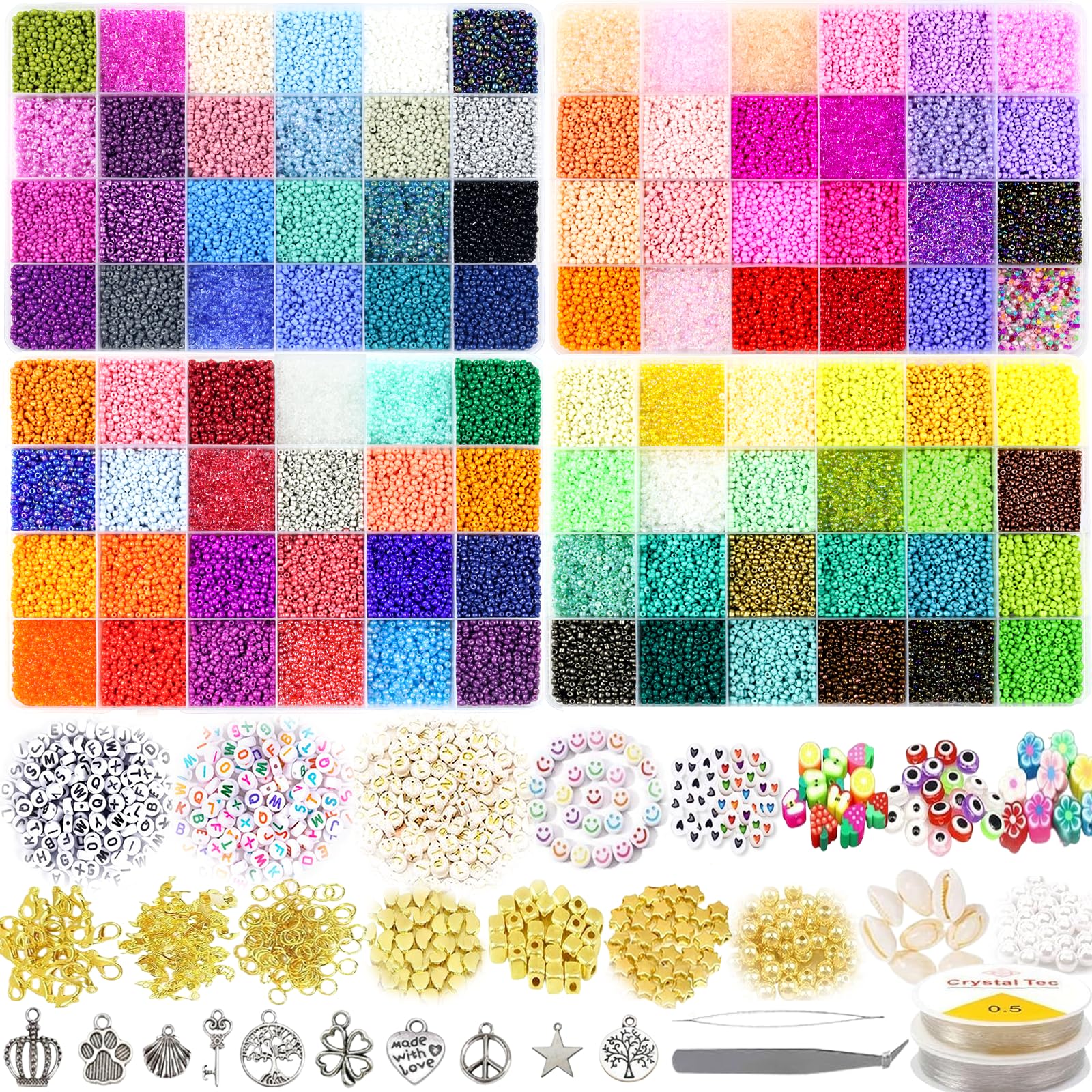 96 Colors Glass Seed Beads Kit – 52000pcs for Jewelry Making