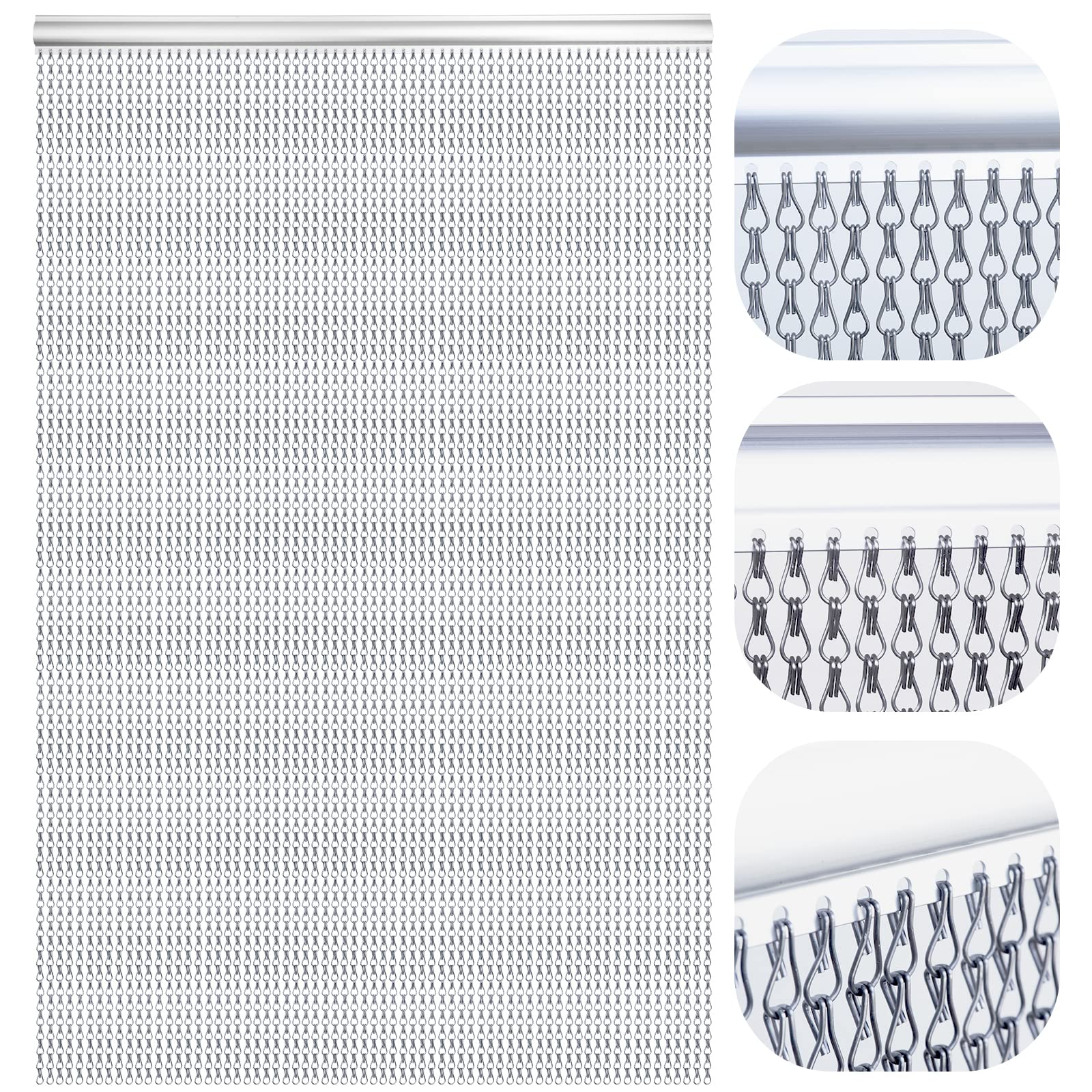 LYMMIYTC Aluminium Chain Door Curtain | 90x210cm Grey Metal Fly Screen