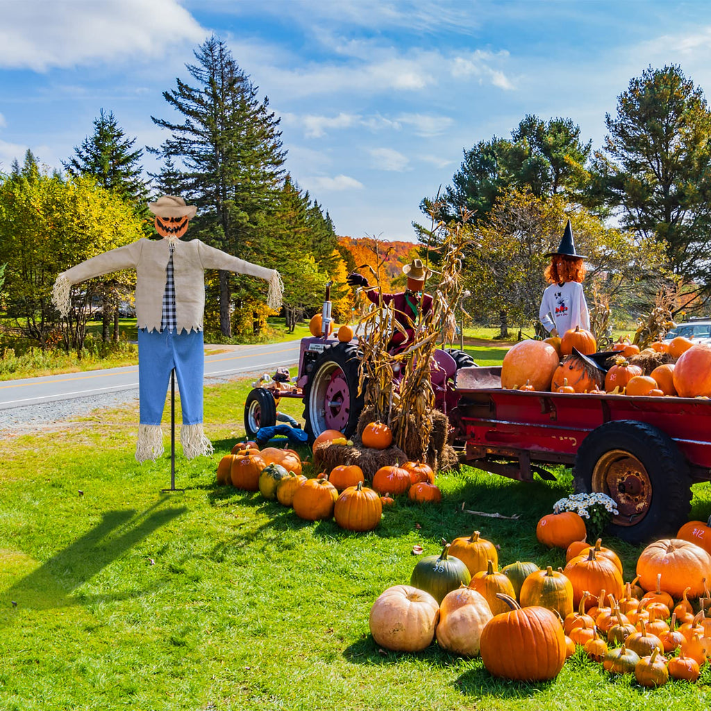 LarpGears 7.5ft Pumpkin Scarecrow Ghost – Outdoor Halloween Decoration