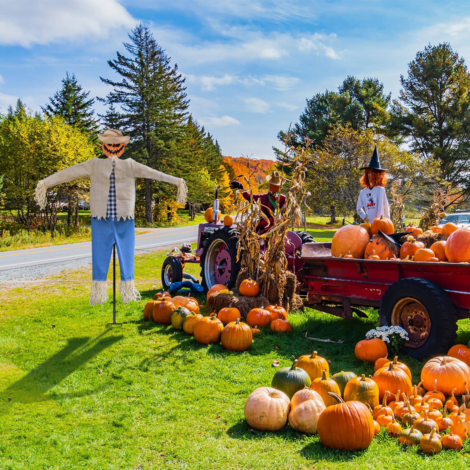 LarpGears 7.5ft Pumpkin Scarecrow Ghost – Outdoor Halloween Decoration