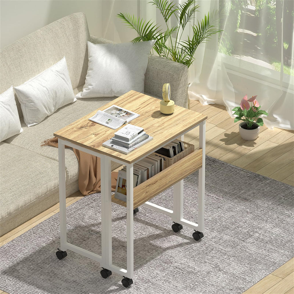 GreenForest Small Folding Computer Desk with Storage Shelf | Oak