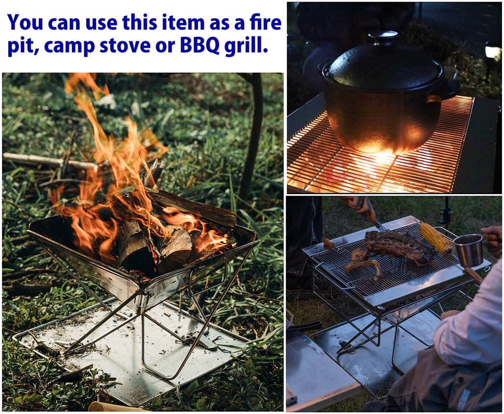 CAMPINGMOON 3-in-1 Portable Stainless Steel Wood Burning Grill & Fire Pit
