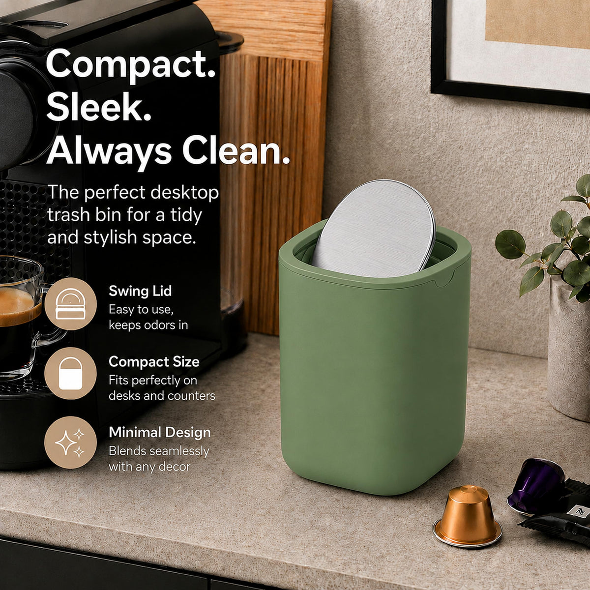 EverGrove Mini Table Bin,Desktop Trash Can Canopy Green, 1.5, Litres - image 5