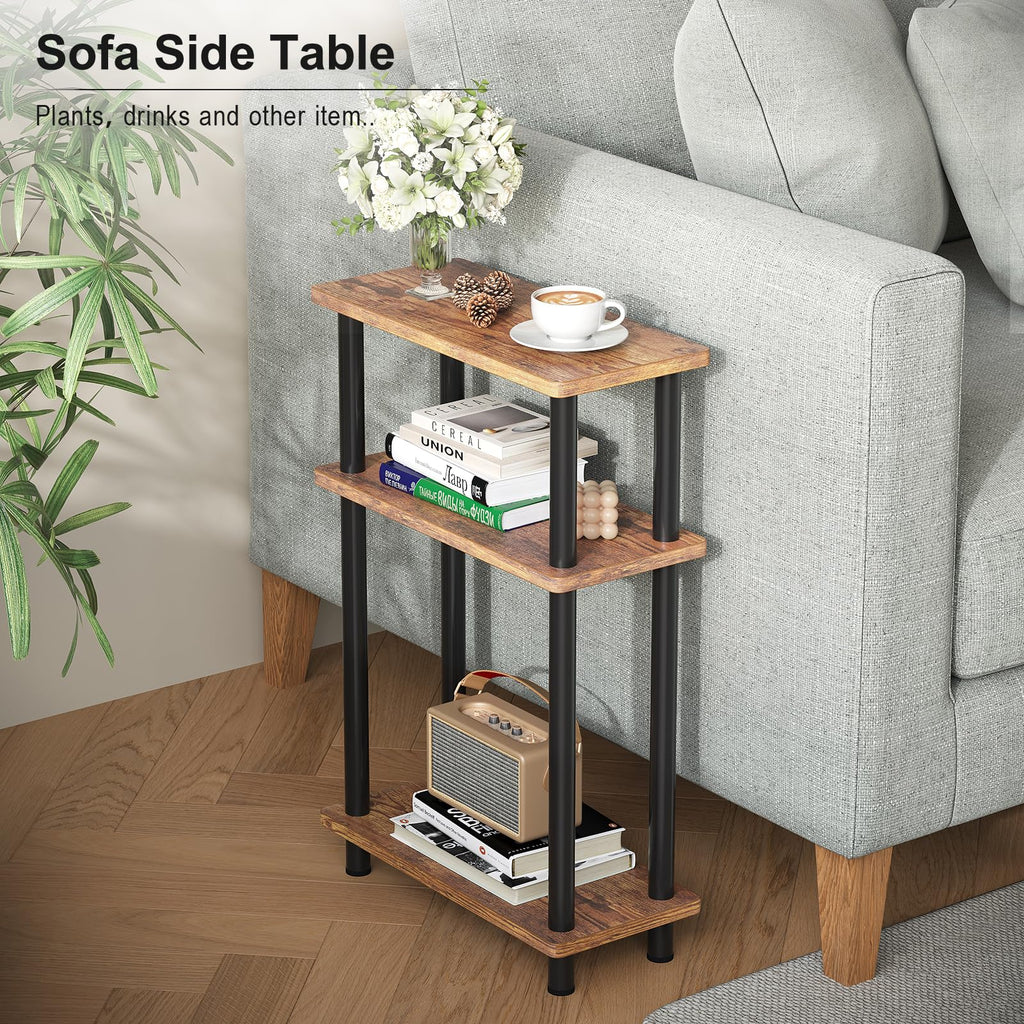 APICIZON Narrow Side Table | 3-Tier Slim End Table with Magazine Rack