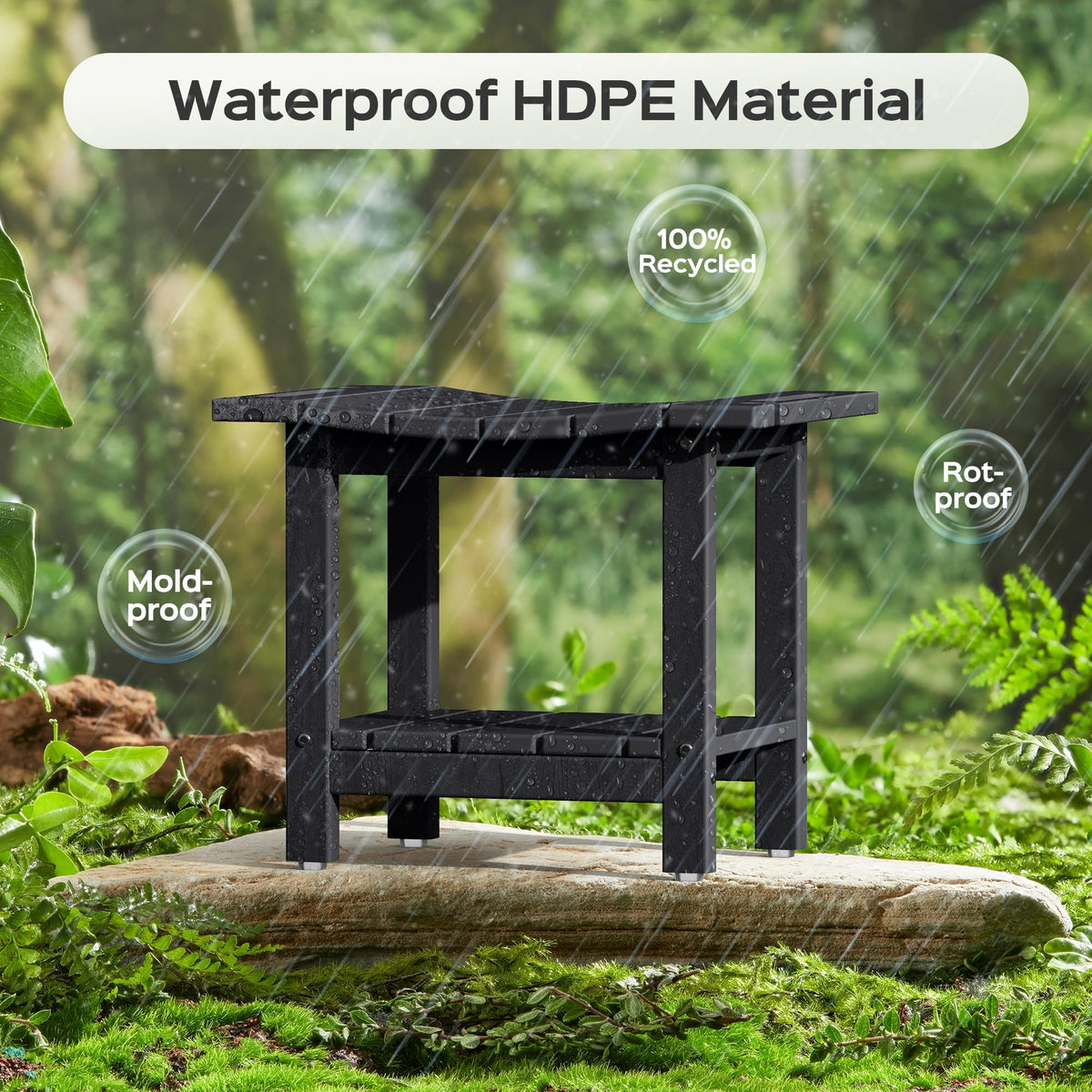LyriFine Shower Bench, HDPE Waterproof Shower Stool for Inside of Shower - image 3