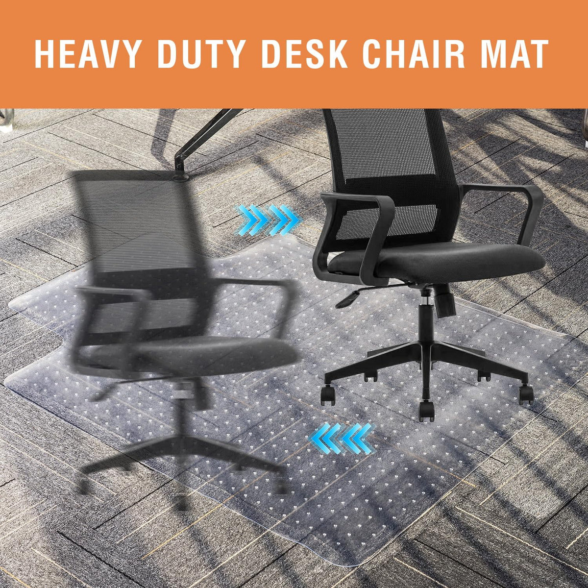 TOPWAY Office Chair Mat for Carpet Floor, 90x120cm, 2.2mm Thick T-Shape Clear Non-Slip PVC Carpet Floor Protector, Easy Glide - image 5