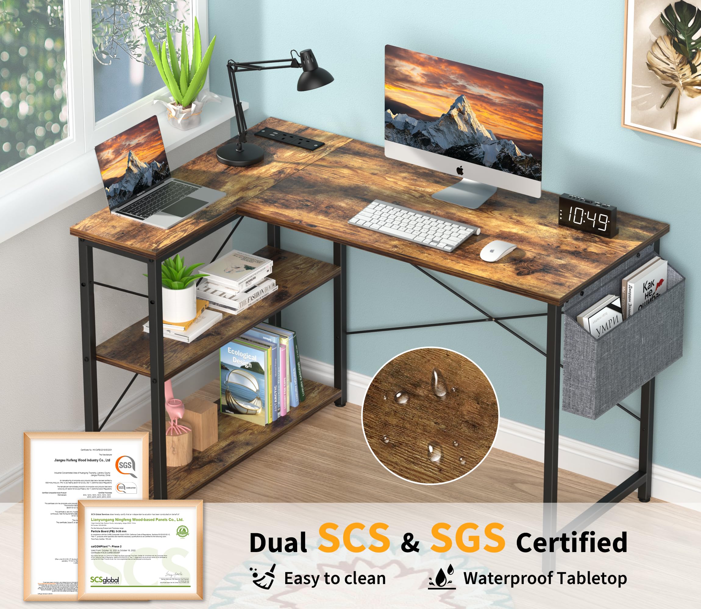 Yornoli L-Shaped Computer Desk with Power Outlet & Storage - Snow White