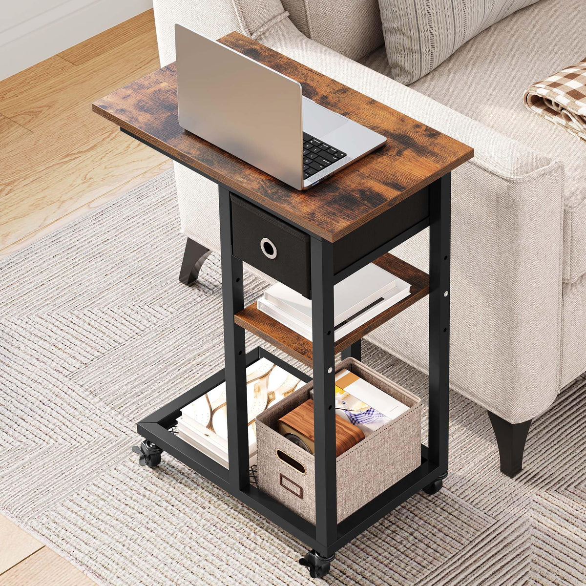 YITAHOME 2PCS Bedside Table, C-Shaped Side Table with Drawer and Wheels - image 2