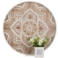 Hanobe 18" Round Wood Ottoman Tray – Rustic Floral Coffee Table Decor