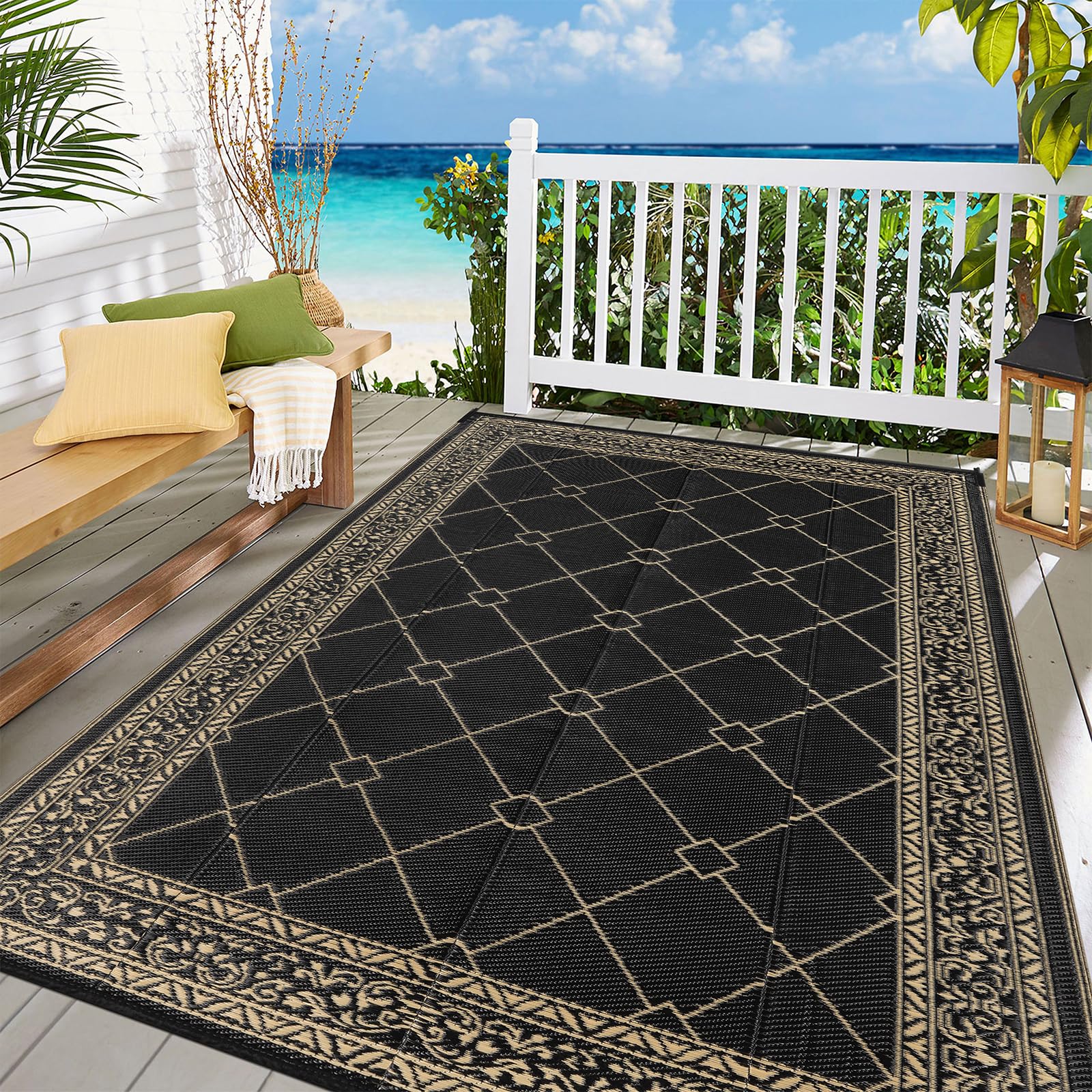 Enyhom Reversible Outdoor Rug | 150x240cm Waterproof Plastic Patio Mat