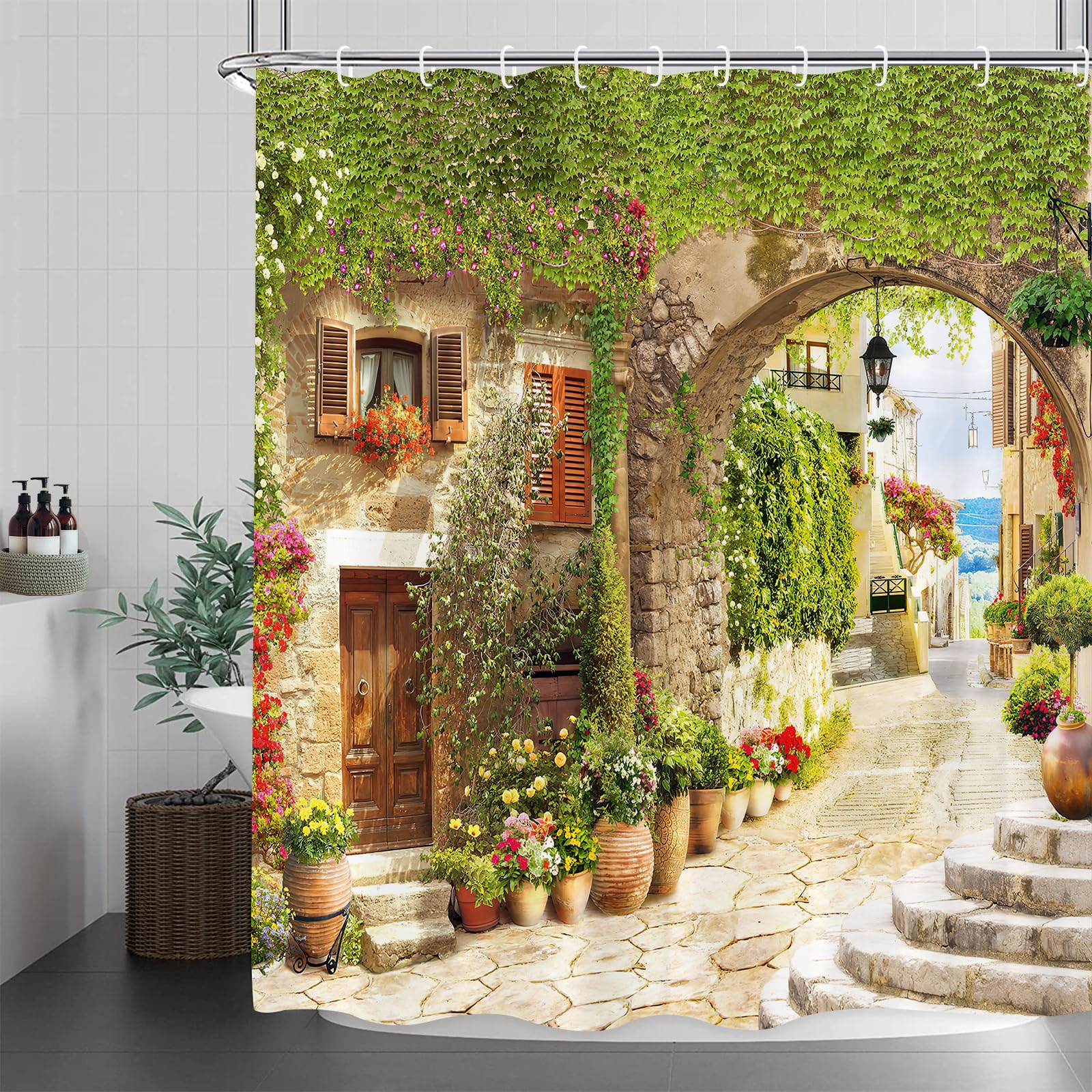 Jolof Store Floral Garden Shower Curtain | Waterproof Polyester with Hooks