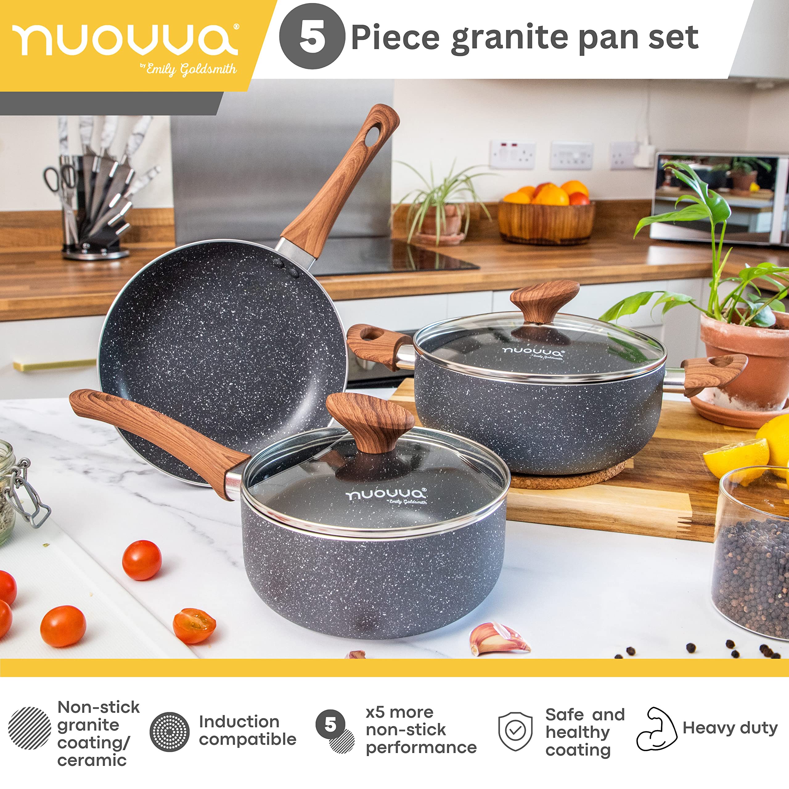 Nuovva 5pc Non-Stick Marble Cookware Set – Induction Stainless Steel