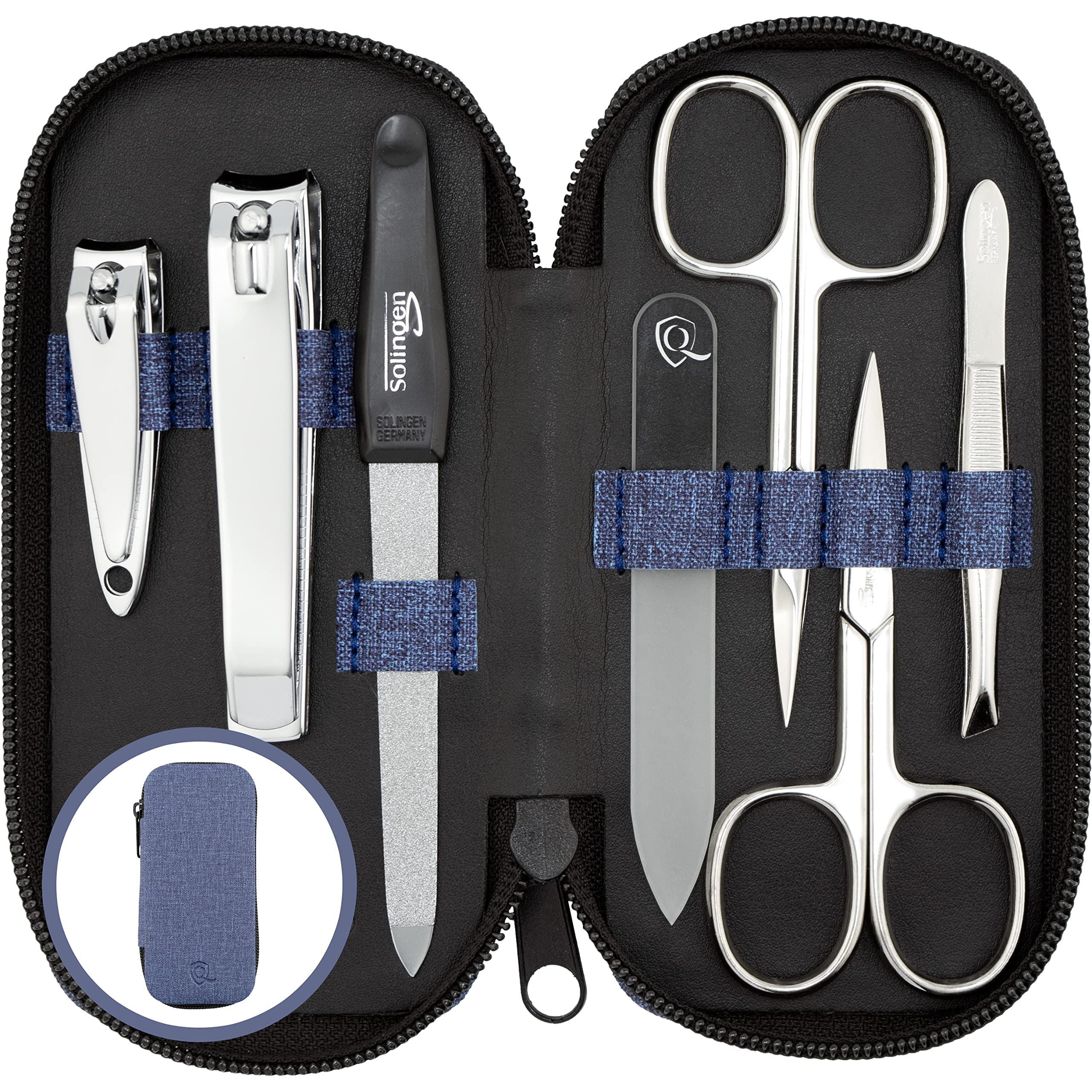 Solingen 7-Piece Manicure Set | German Steel Nail Kit with Leather Case