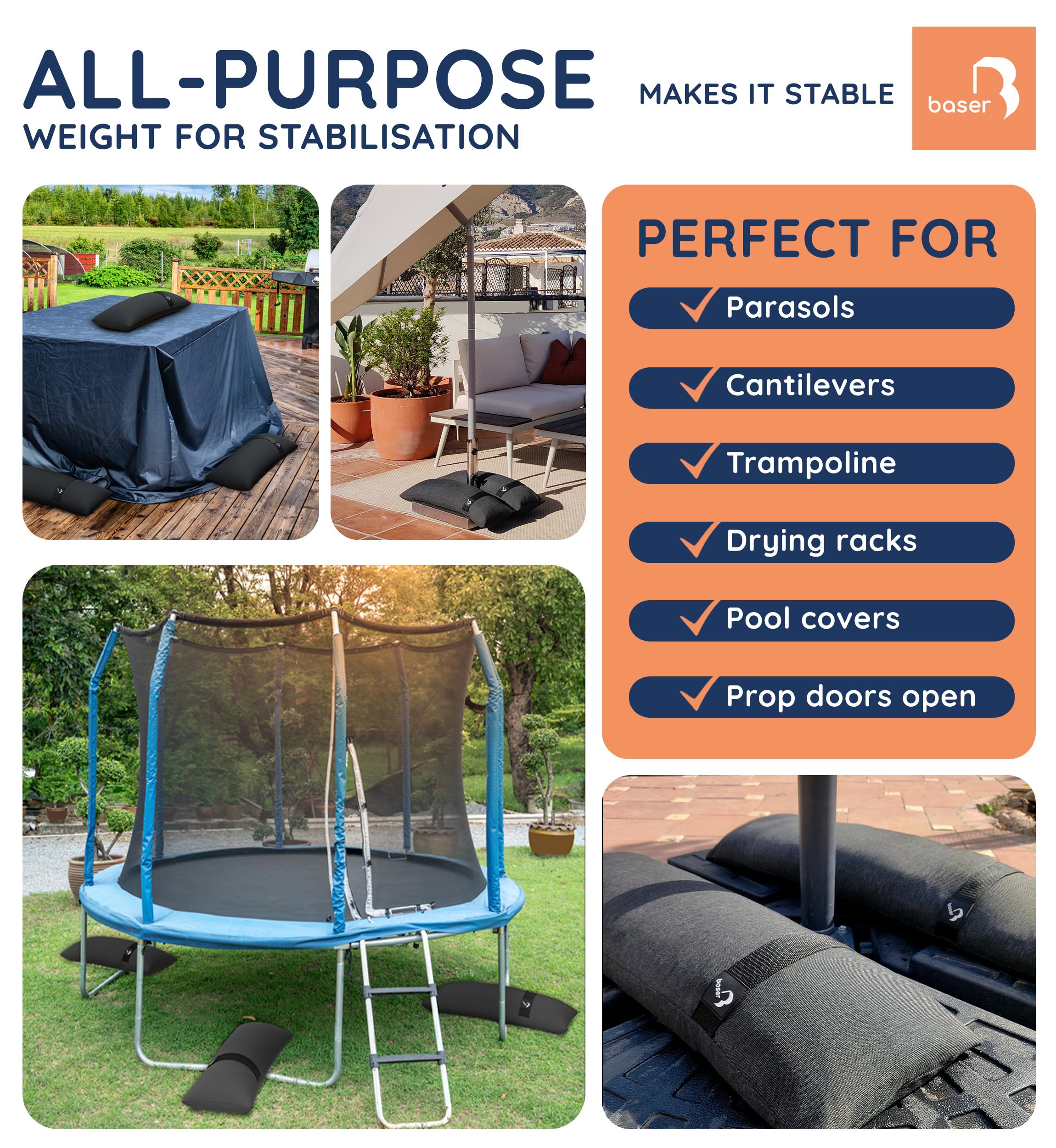 Baser – 2 x 20kg Fillable Curved Sandbags for Parasols & Cantilevers