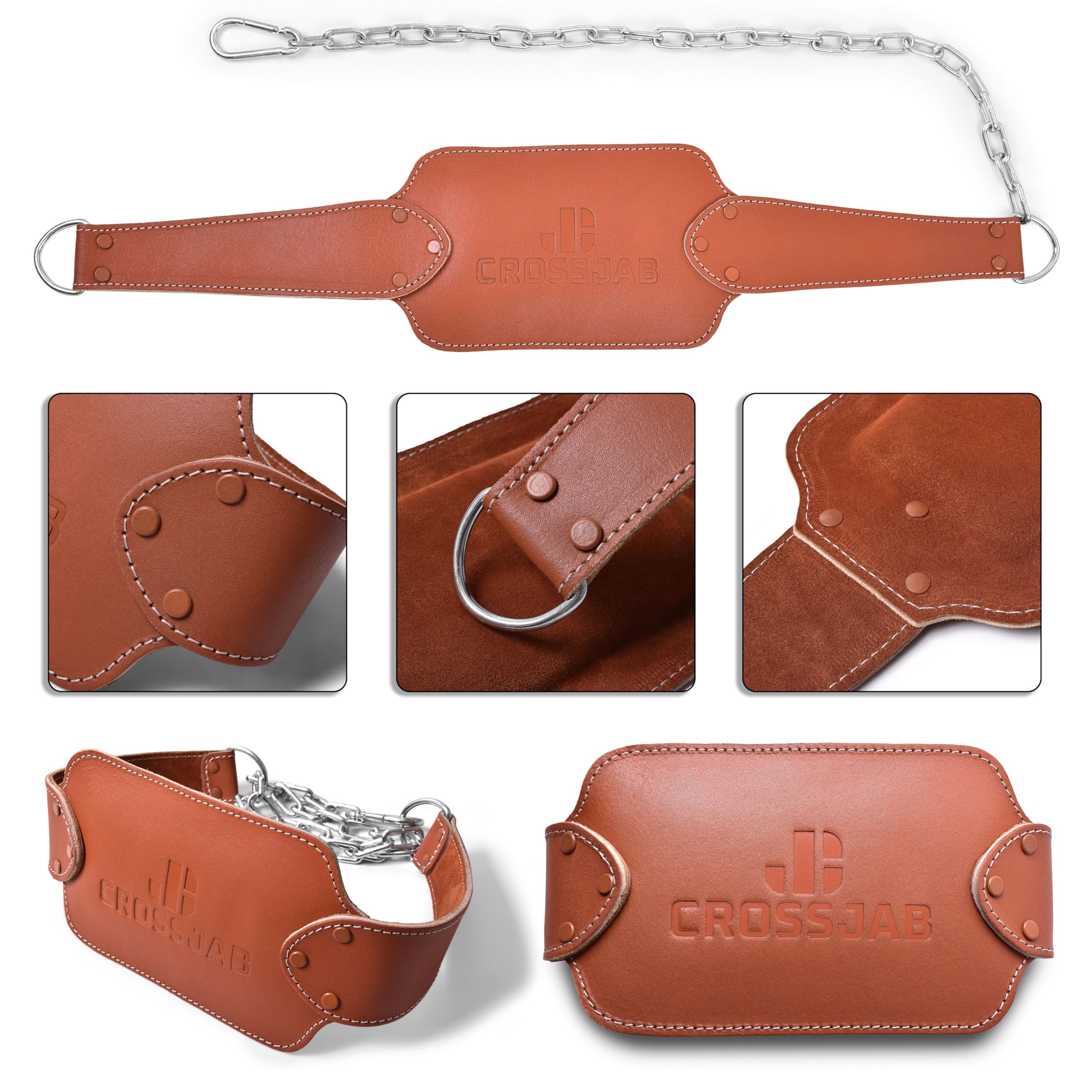 Crossjab Leather Dipping Belt | Weightlifting Dip Belt with Steel Chain