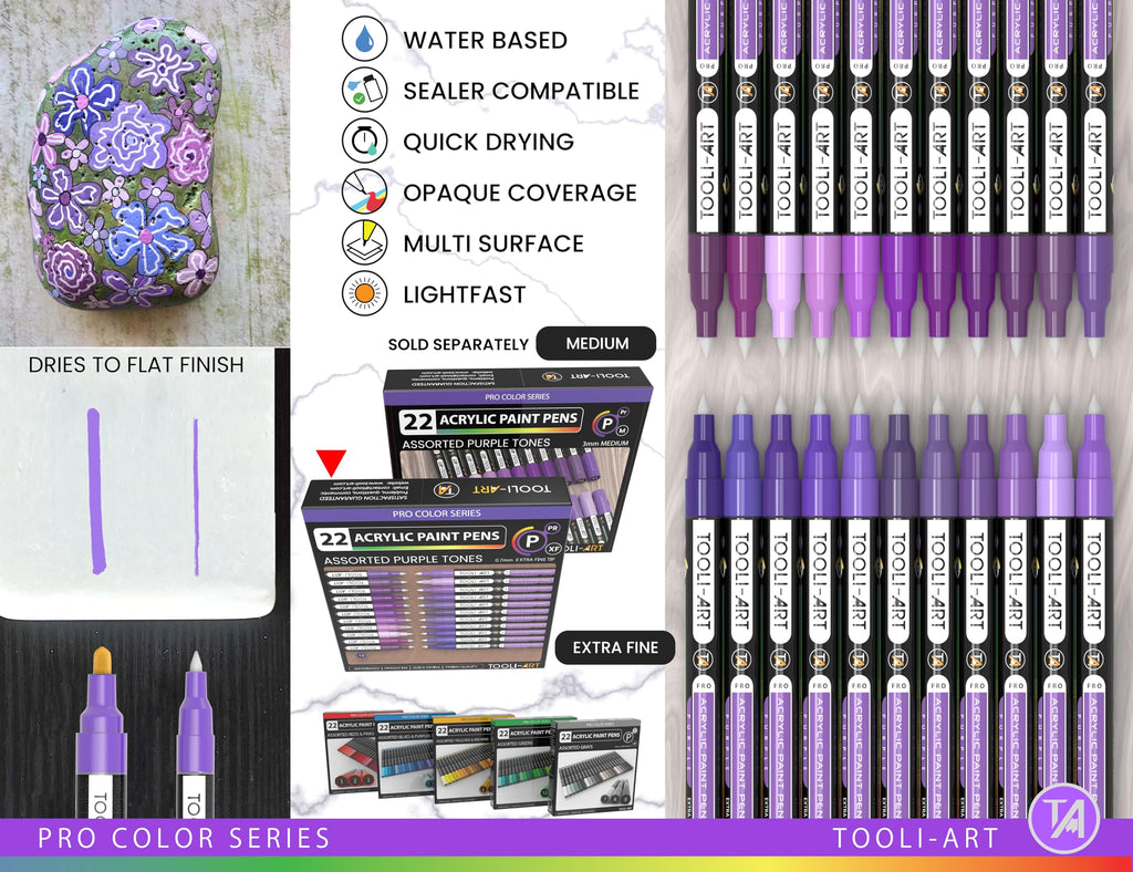 Jolof Store Acrylic Paint Pens - 22 Purple Tones 0.7mm Extra Fine Tip Set