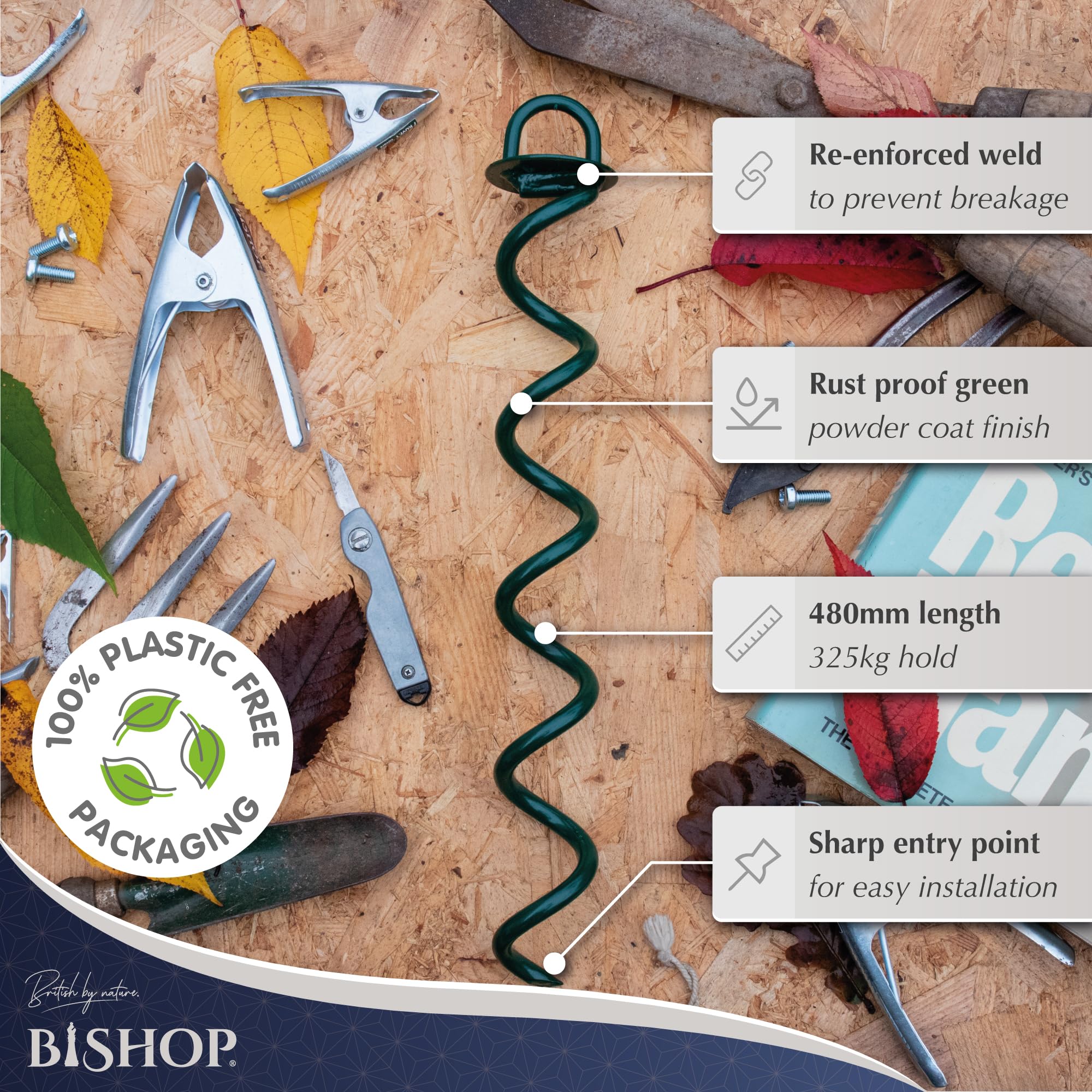 Bishop Security Heavy Duty Ground Anchors - 480mm Screw Stakes (4 Pack)