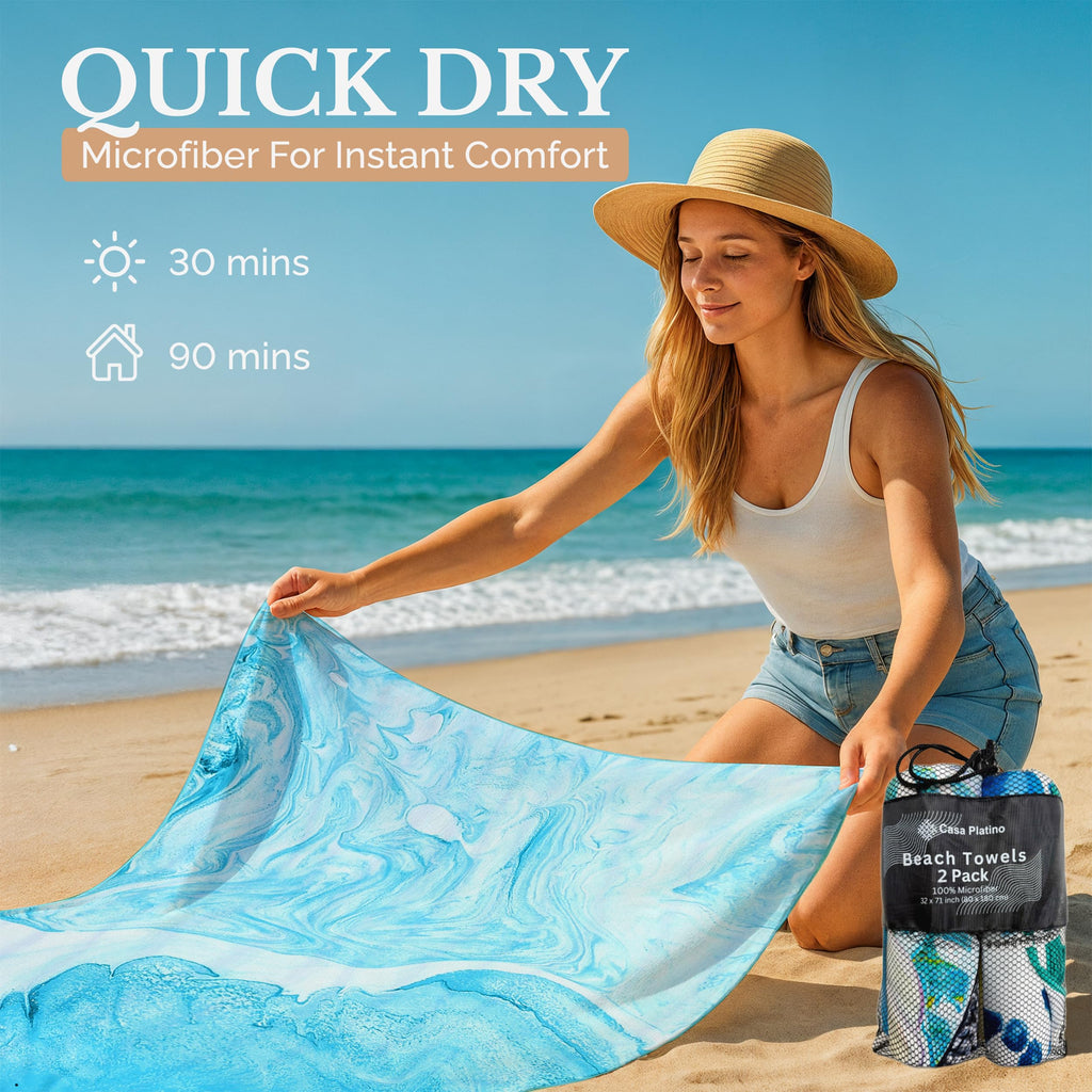 Casa Platino Extra Large Microfiber Beach Towels 2-Pack, 71"x32" – Quick-Dry, Sand-Free, Lightweight & Oversized