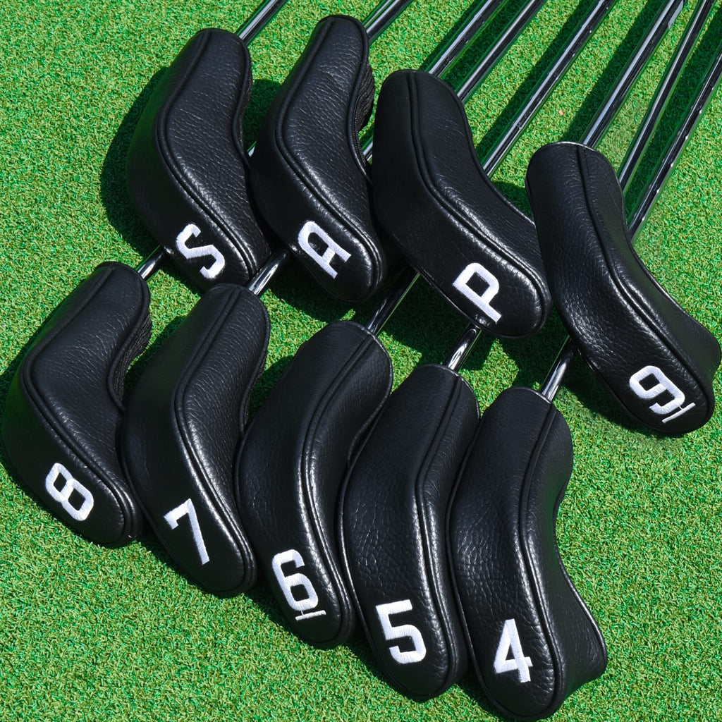 Big Teeth Golf Hybrid Iron Headcovers - 9Pc Synthetic Leather Long Neck Set