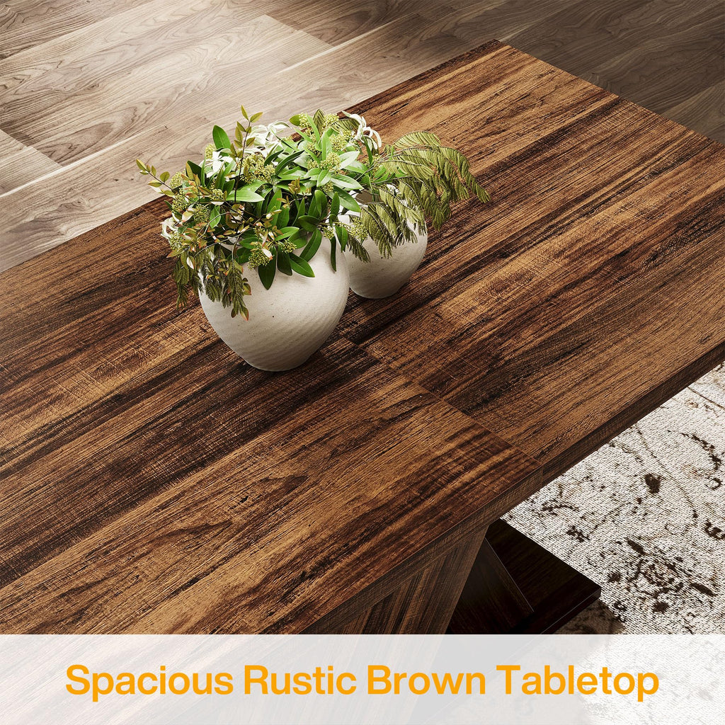 Tribesigns 55-Inch Farmhouse Dining Table for 4, Rectangle Rustic Brown Kitchen Dining Room Table, Wooden Dinner Table for Home Dining Room - image 5