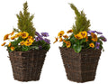 Jolof Store Artificial Rattan Patio Planters - Purple & Yellow Pansies (Set of 2)