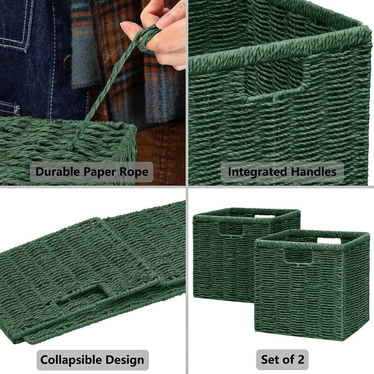 Vagusicc Wicker Storage Basket, Foldable Storage Cubes Organizer Bins, Handwoven Storage Baskets for Shelves Closet Wardrobe Bathroom - image 4